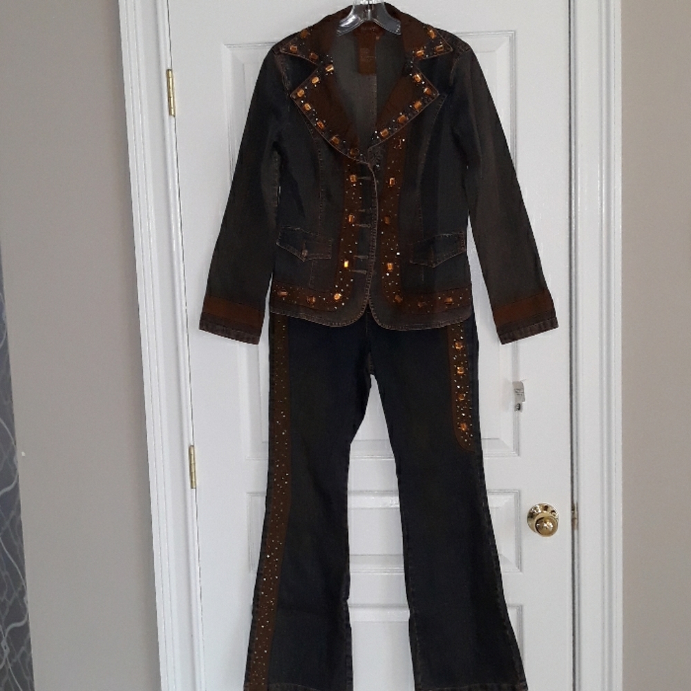 Rhinestone Jean Jacket and pant set in small/petite